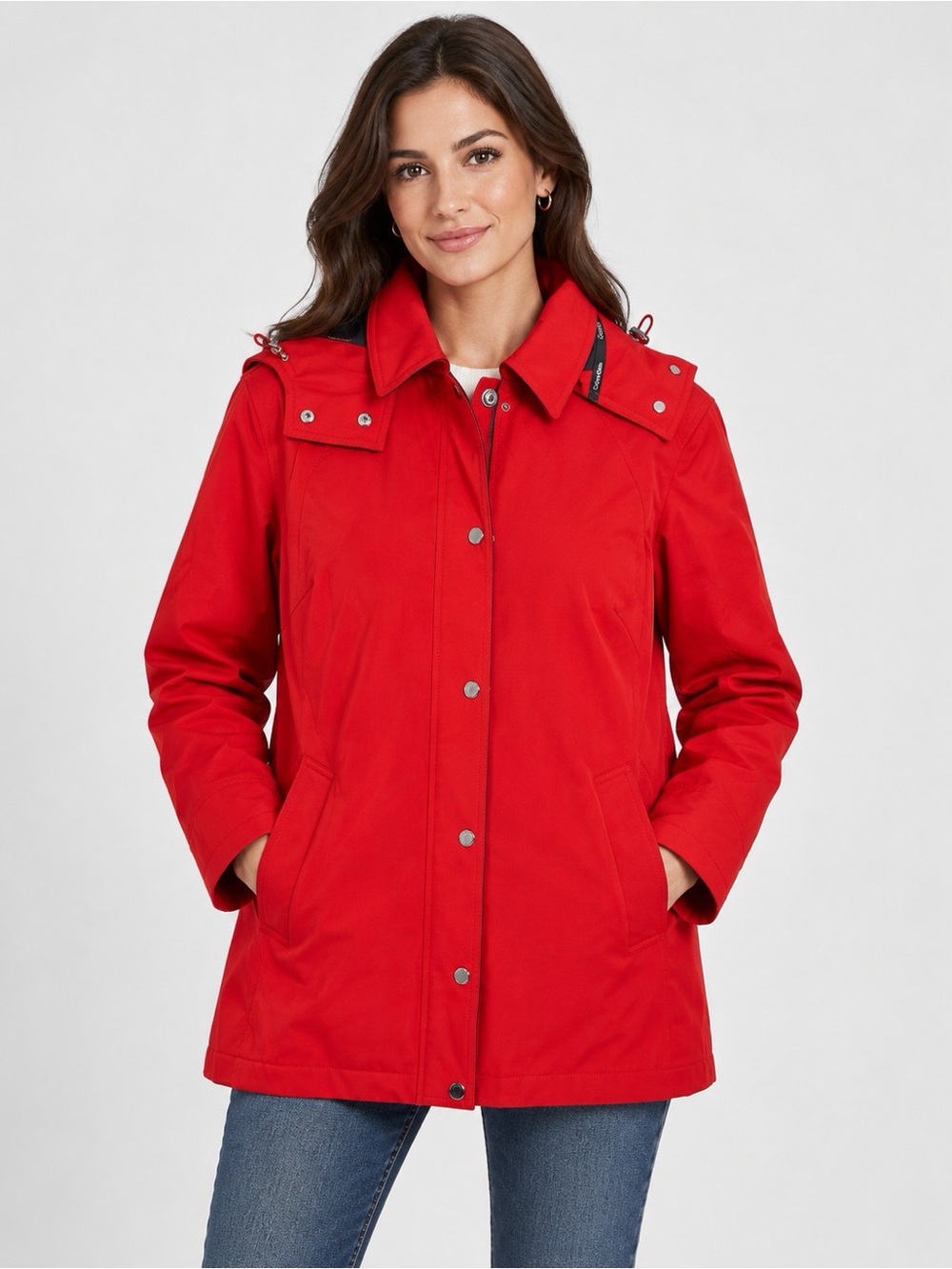 Calvin Klein Red Snap-Front Trench Coat